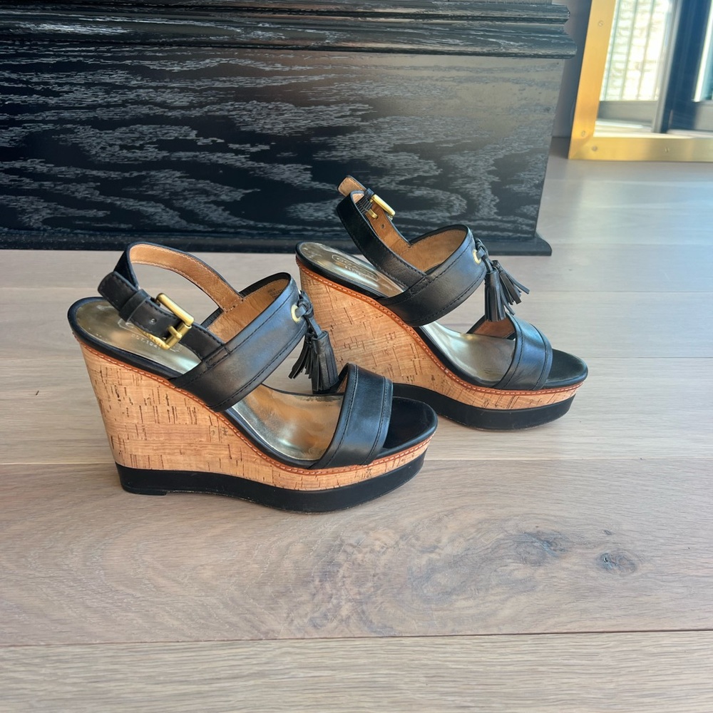 Coach Black Platform Sandals with Tassel